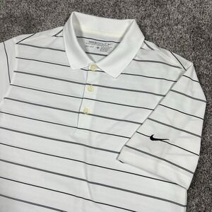 Nike Golf White Striped Polo Youth Large Dry Fit Short Sleeve Kids Size Boys New